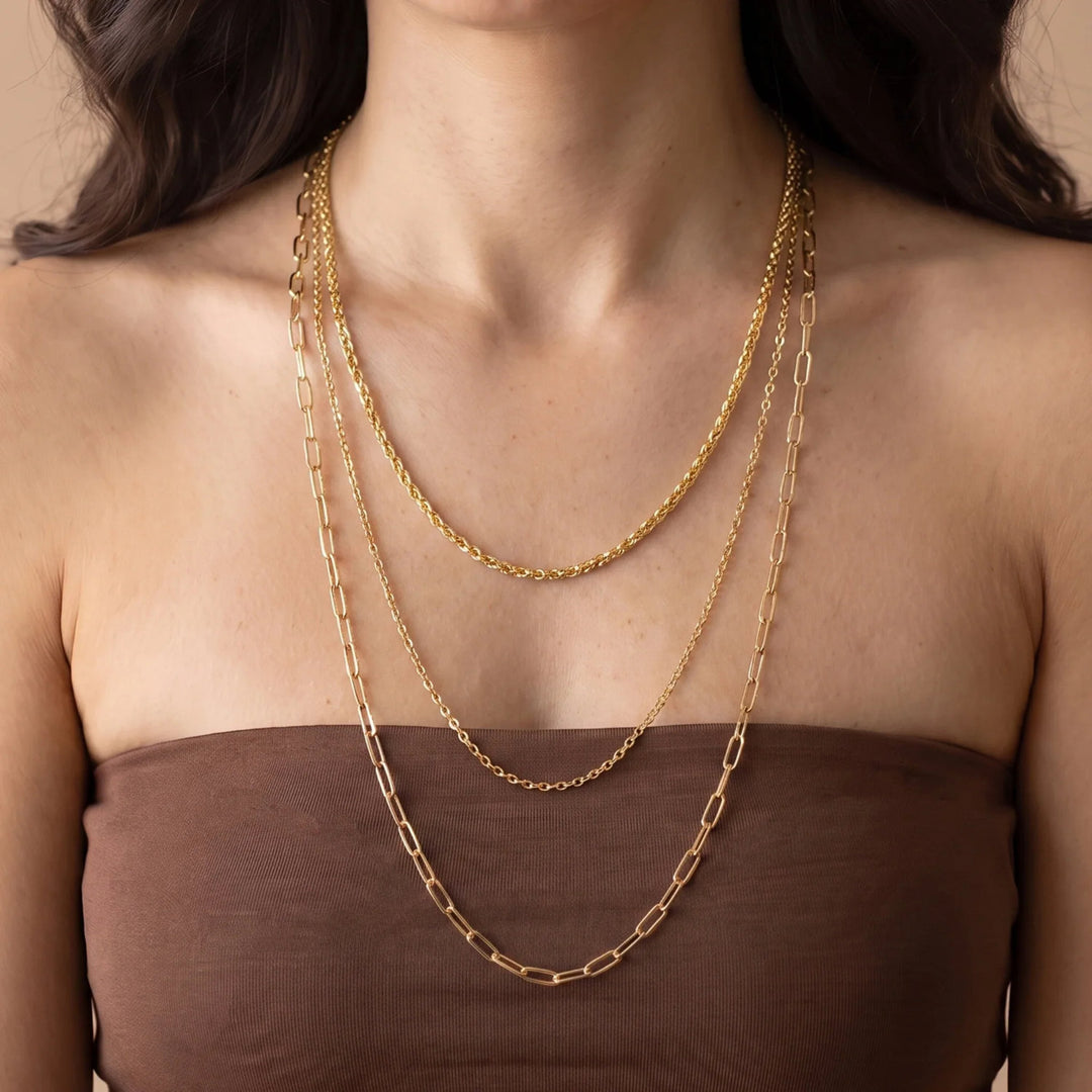 Collana Multifilo Graduata con Catena Cristallina, Forzatina e Maglie Allungate