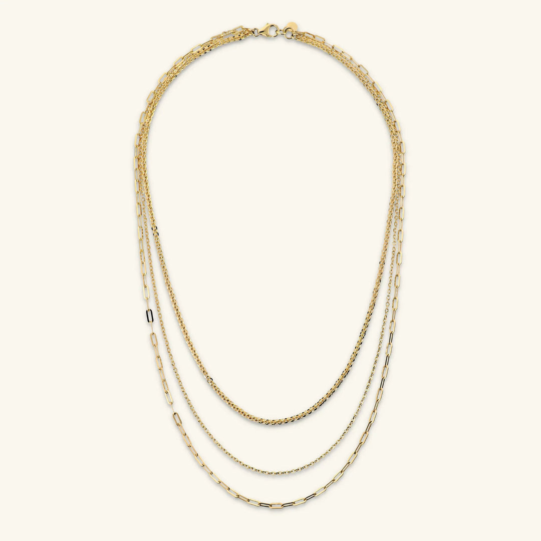 Collana Multifilo Graduata con Catena Cristallina, Forzatina e Maglie Allungate